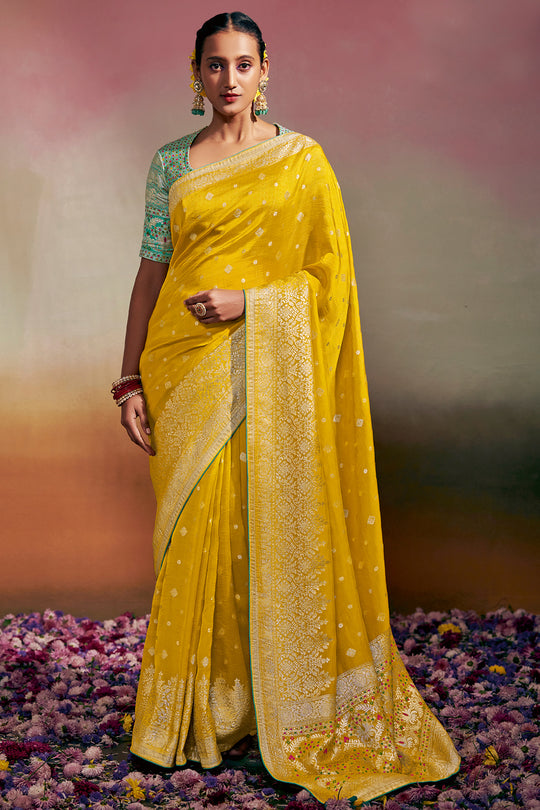 Lemon Yellow Dola Silk Saree