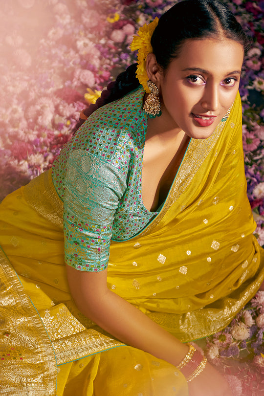 Lemon Yellow Dola Silk Saree