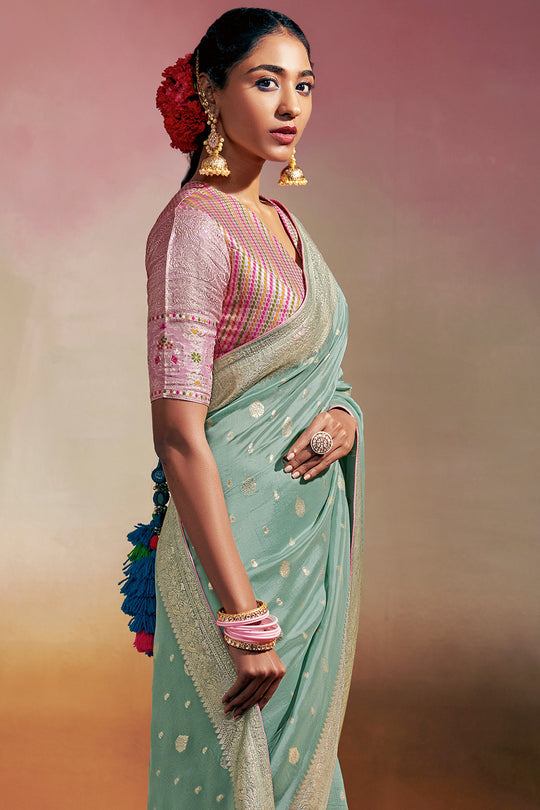 Pastel Green Dola Silk Saree