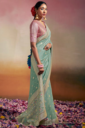 Pastel Green Dola Silk Saree