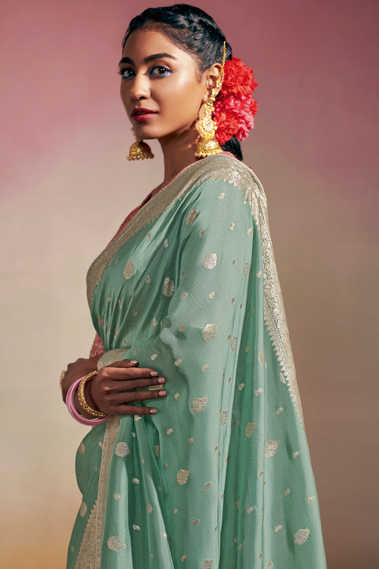 Pastel Green Dola Silk Saree