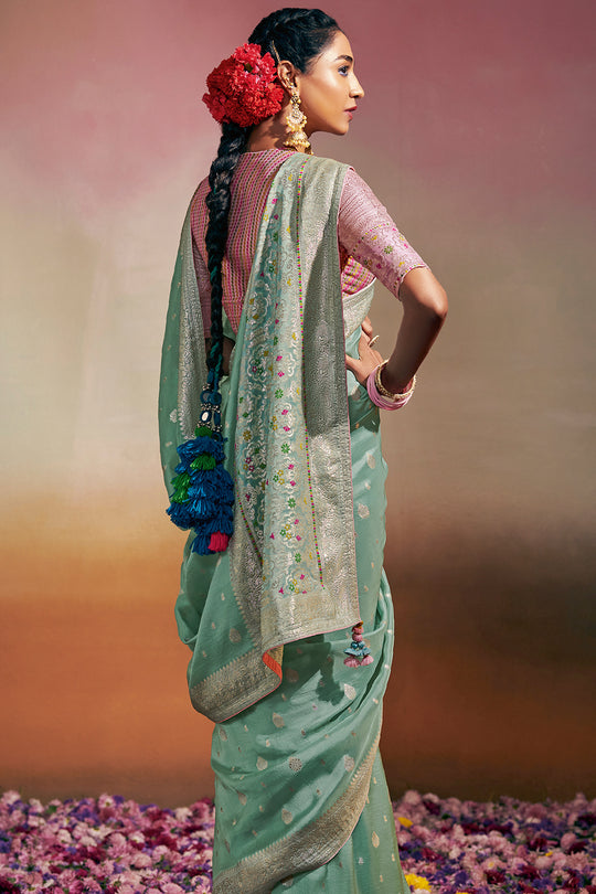 Pastel Green Dola Silk Saree