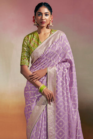 Lavender Purple Dola Silk Saree