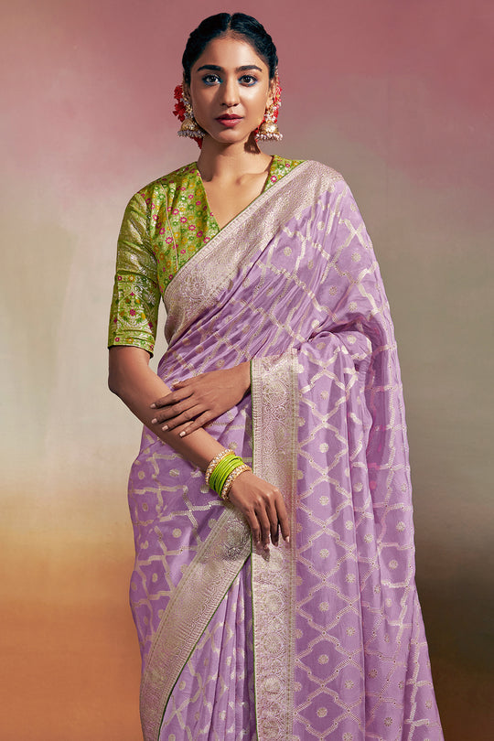 Lavender Purple Dola Silk Saree