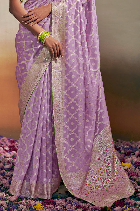 Lavender Purple Dola Silk Saree