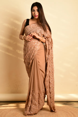 brown georgette saree