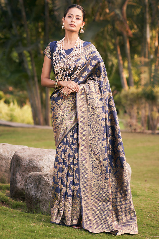 Navy Blue Banarasi Saree