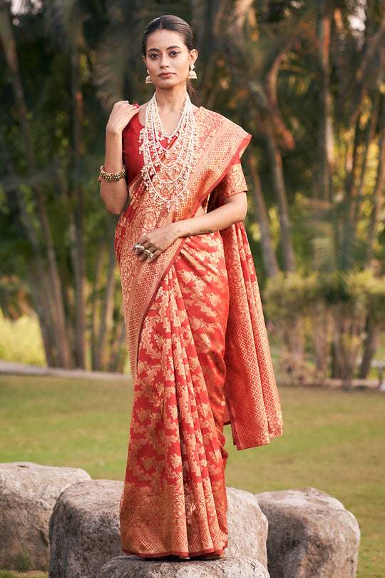 Scarlet Red Banarasi Saree
