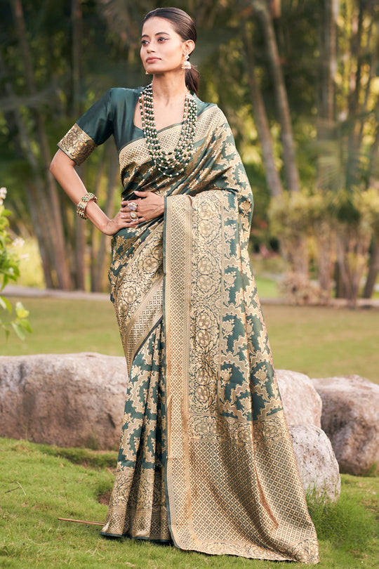 Bottle Green Banarasi Saree