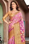 Pink And Orange Digital Print Saree