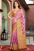 Pink And Orange Digital Print Saree