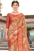Peach And Orange Digital Print Saree