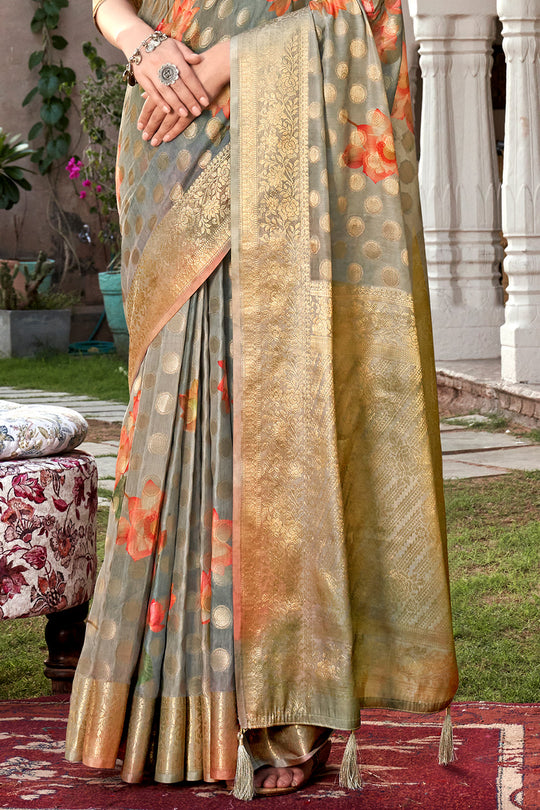 Coin Grey Digital Print Saree