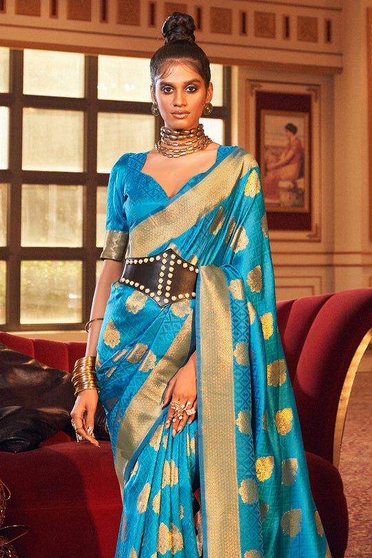 Cyan Blue Silk Saree