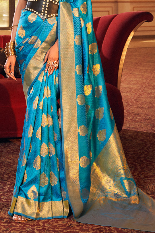 Cyan Blue Silk Saree