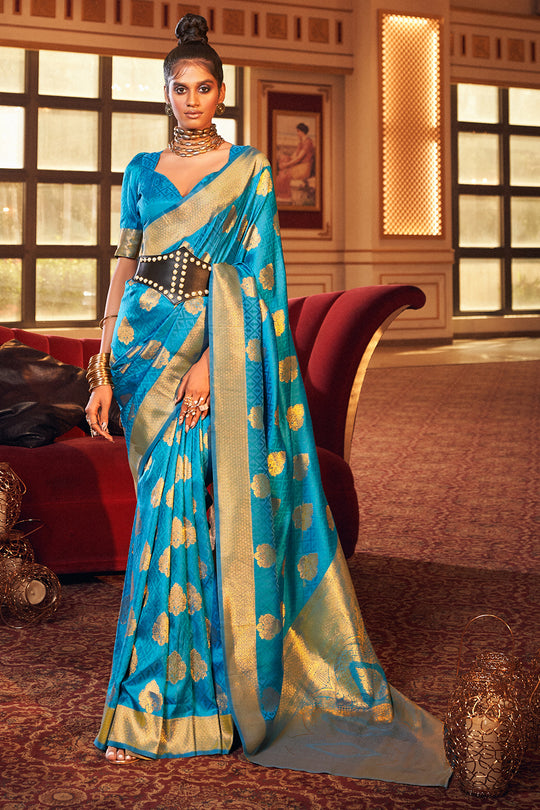 Cyan Blue Silk Saree