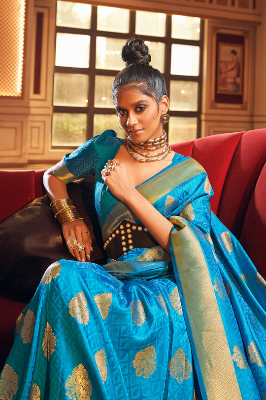Cyan Blue Silk Saree