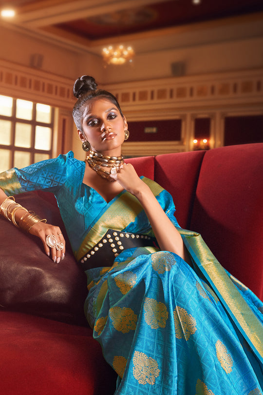 Cyan Blue Silk Saree