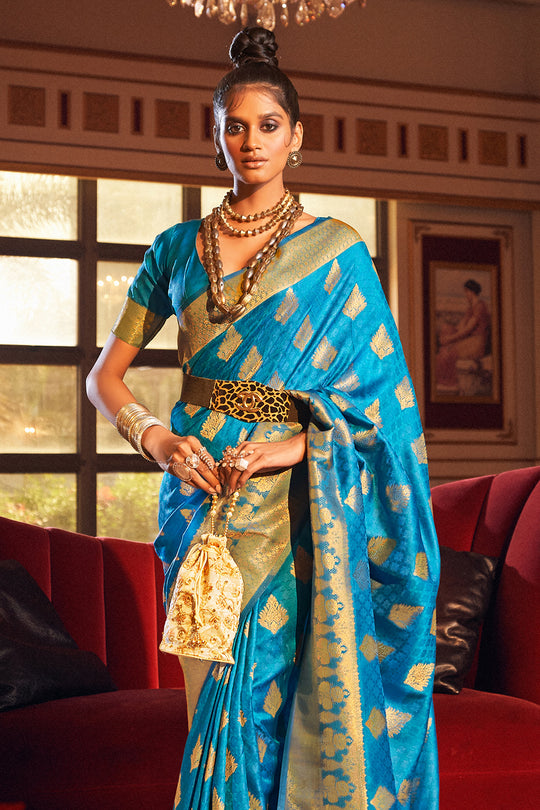 Cyan Blue Silk Saree