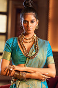 Cyan Blue Silk Saree