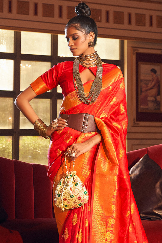 Princeton Orange Silk Saree
