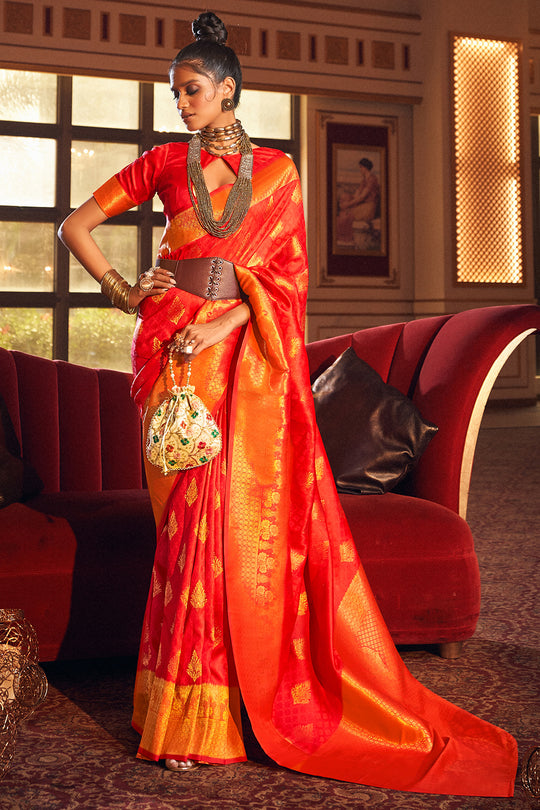 Princeton Orange Silk Saree