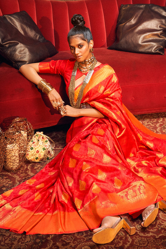 Princeton Orange Silk Saree