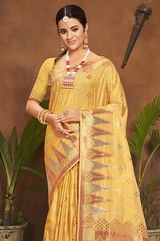 Chrome Yellow Organza saree