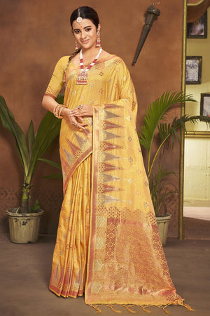 Chrome Yellow Organza saree