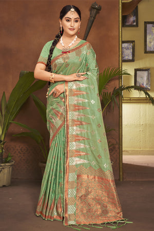 Seafoam Green Organza saree