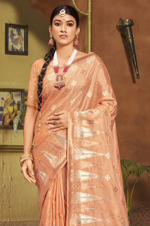 Peach Orange Organza saree