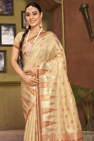 Buttermilk Brown Organza Saree