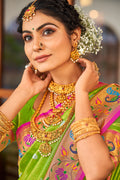 Slime Green Paithani Silk Saree