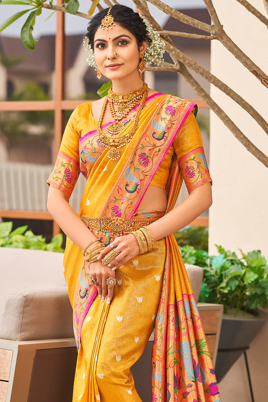 Turmeric Yellow Paithani Silk Saree