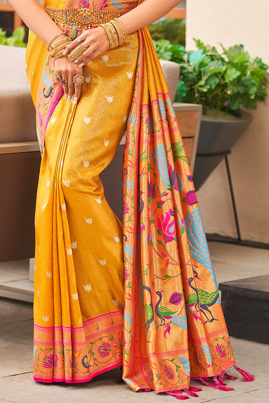 Turmeric Yellow Paithani Silk Saree