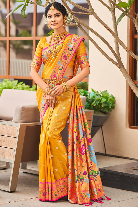 Turmeric Yellow Paithani Silk Saree