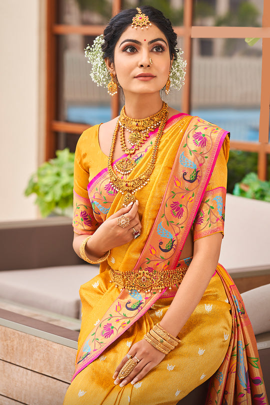 Turmeric Yellow Paithani Silk Saree