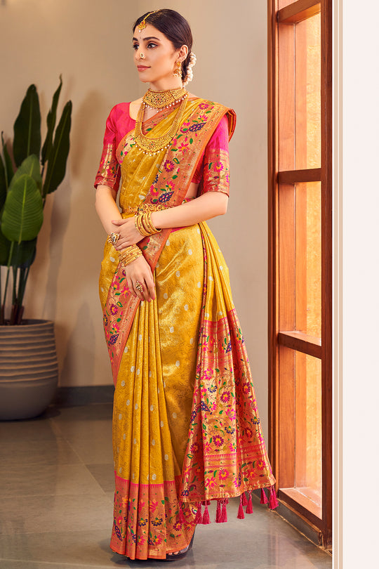 Turmeric Yellow Paithani Silk Saree