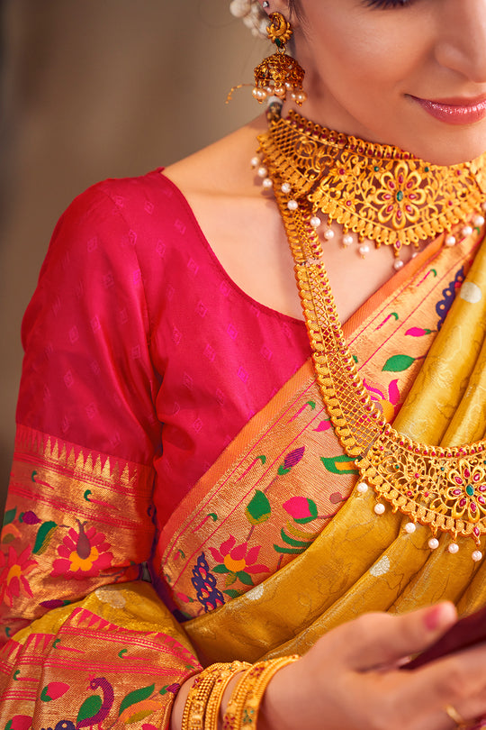 Turmeric Yellow Paithani Silk Saree