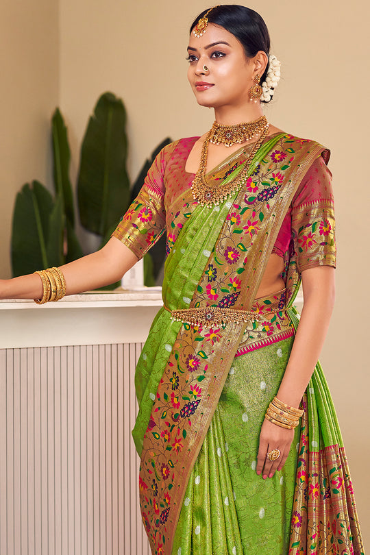Slime Green Paithani Silk Saree