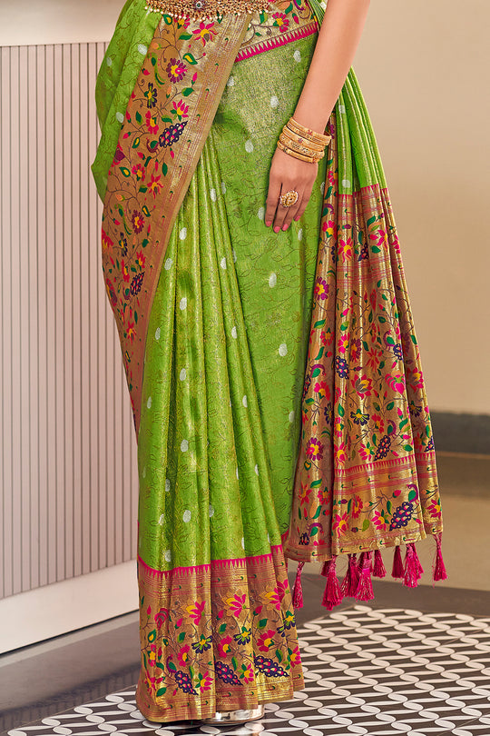 Slime Green Paithani Silk Saree