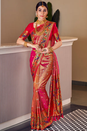 Thulian Pink Paithani Silk Saree