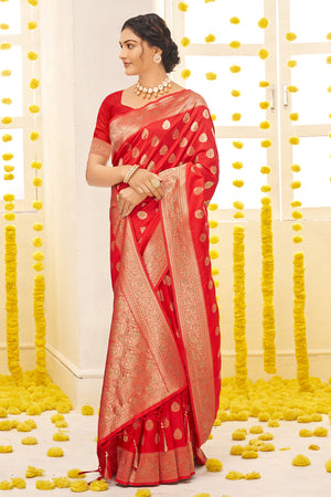 Apple Red Banarasi Saree