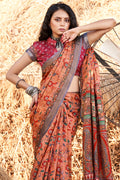 Cantaloupe Orange Kalamkari Saree