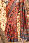 Cantaloupe Orange Kalamkari Saree