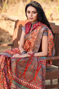 Cantaloupe Orange Kalamkari Saree