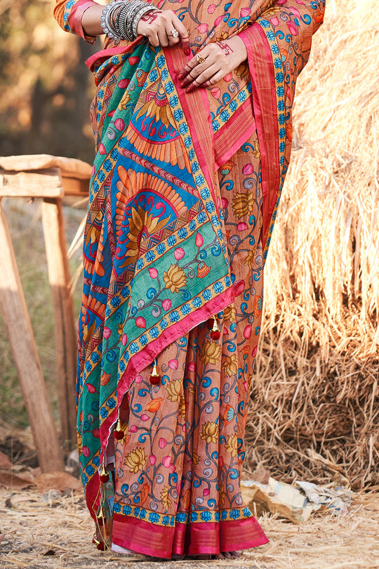 Light Orange Kalamkari Saree