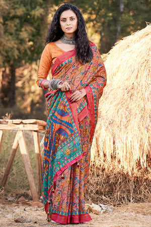 Light Orange Kalamkari Saree