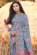 Baby Blue Kalamkari Saree