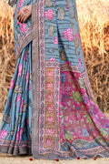 Baby Blue Kalamkari Saree